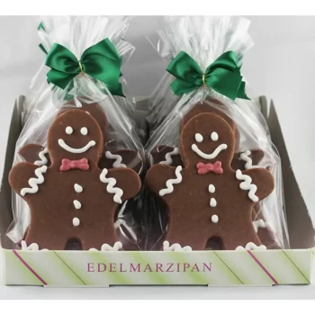 Bonhomme en pain d'épice en pâte d'amande bio pour Noël 2024, prêt à déguster, saveur douce et noisette