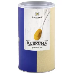 Curcuma en poudre bio dans un bol, montrant sa couleur jaune éclatante et sa texture fine, prêt à être utilisé pour ses bienfaits culinaires et santé.
