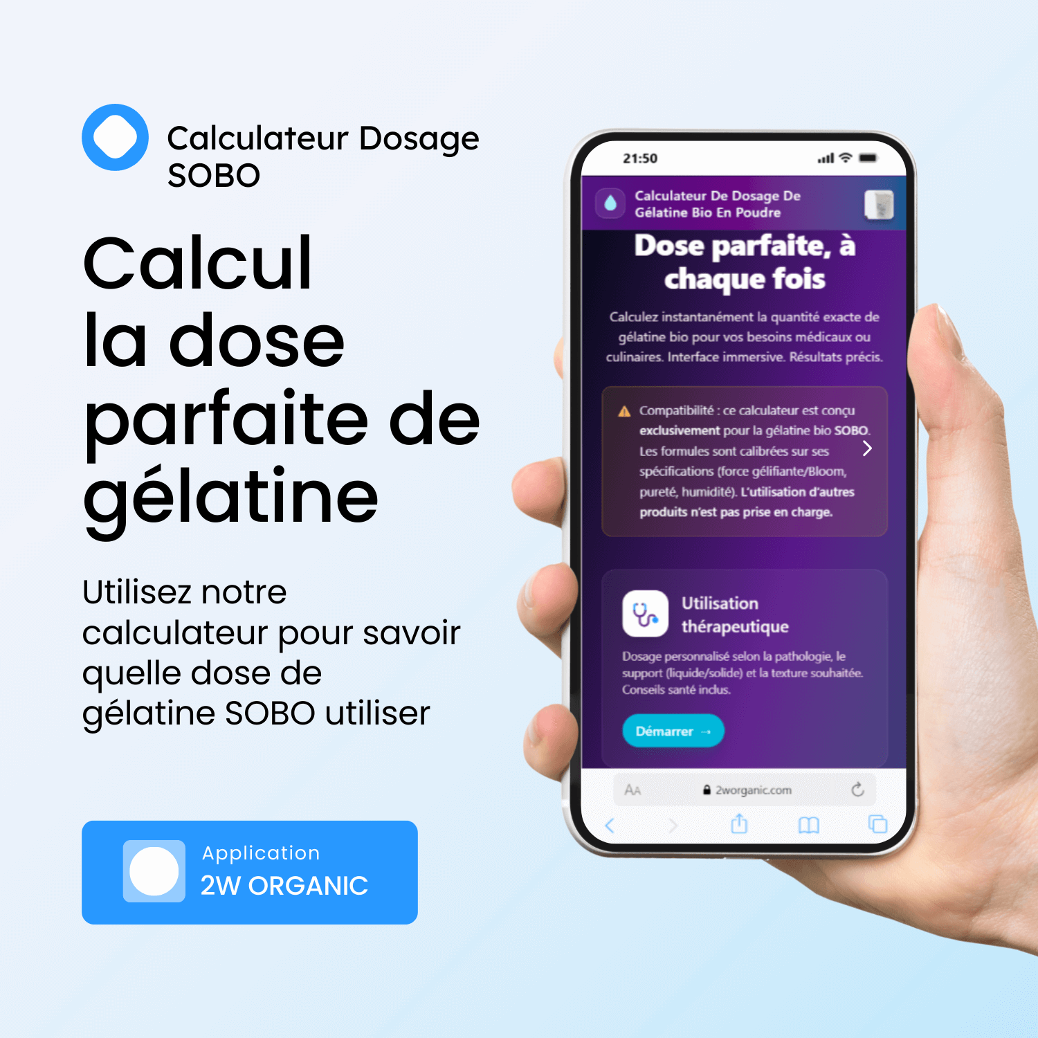 Calculateur de dosage de gélatine bio en poudre SOBO – trouvez la dose parfaite à chaque utilisation.